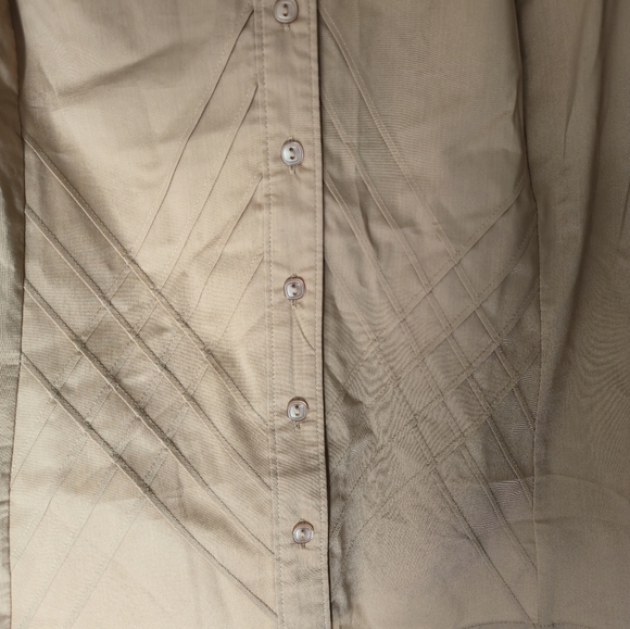 FDJ Blouse 16 Tan Khaki Pin-Tuck Button-Down Minimalist Dark Academia Utility - Picture 6 of 15